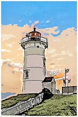 Sun Setting Behind Nobska Light on Cape Cod - Digital Painting